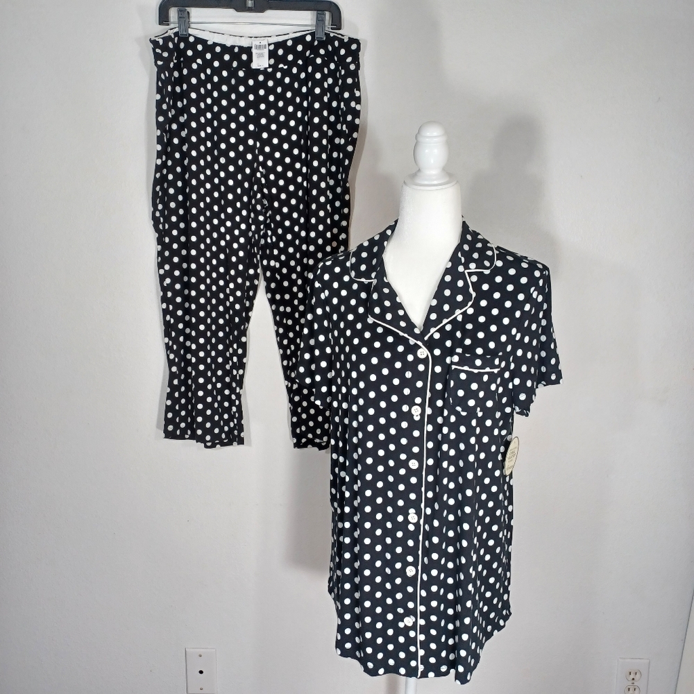 NWT Soma Cool Nights Pajama Set Embraceable Polka Dot Black White XL 1X Large
